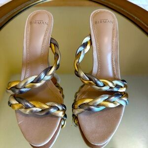 Alexandre Birman Selena Gold Braided Metallic Leather Strap Sandals